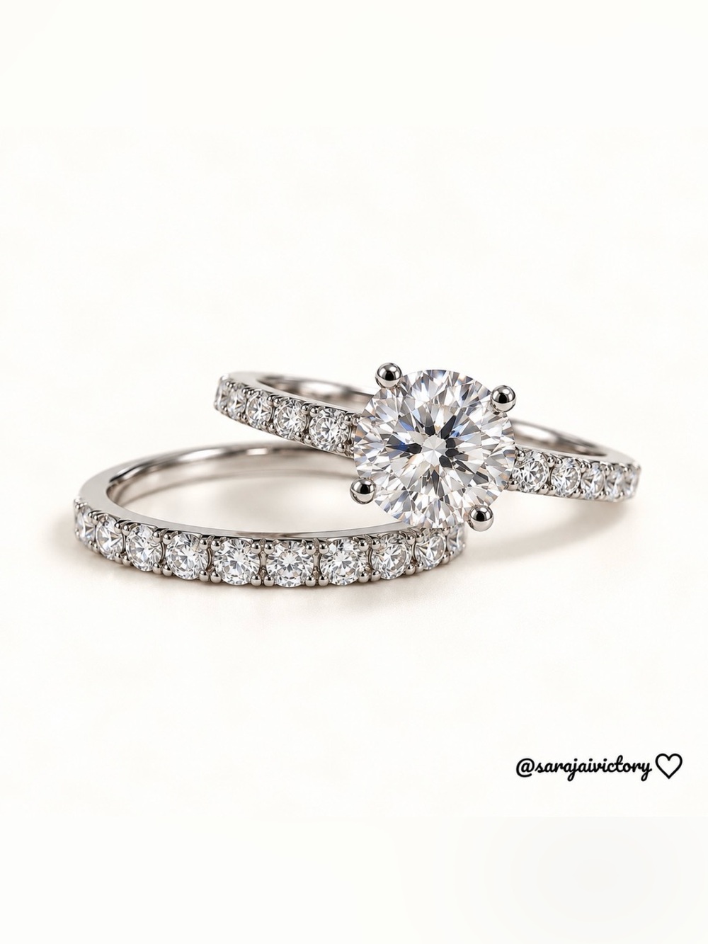 Classic White Gold Solitaire and Diamond Band Set - White